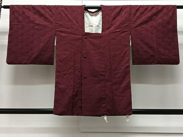 平和屋着物＃道行コート　麻の葉地紋　葡萄色　正絹　逸品　CAAV5819id
