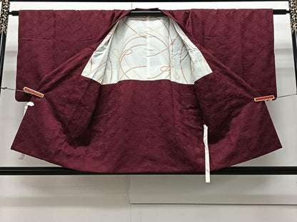平和屋着物＃道行コート　麻の葉地紋　葡萄色　正絹　逸品　CAAV5819id