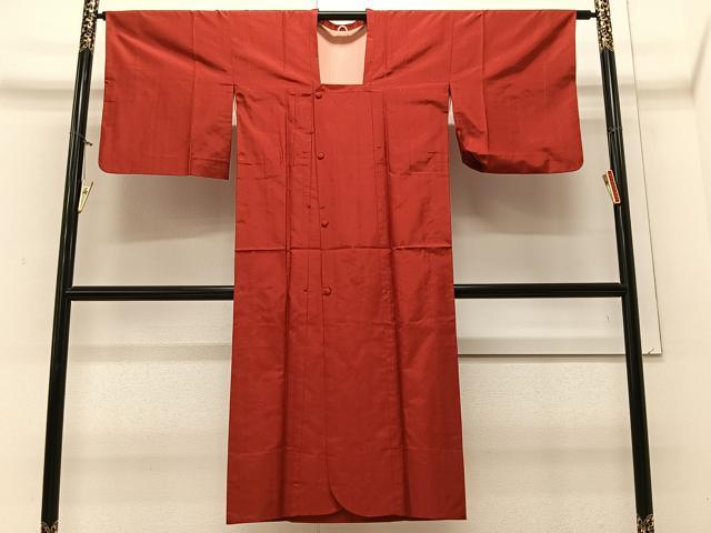 平和屋着物∞道行コート　単衣　紬地　格子吉祥文　ロング丈　正絹　逸品　CAAV5826id