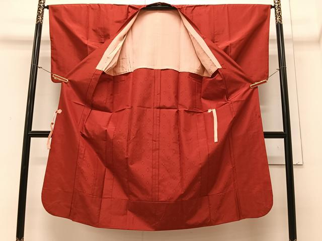 平和屋着物∞道行コート　単衣　紬地　格子吉祥文　ロング丈　正絹　逸品　CAAV5826id