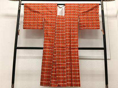 平和屋着物∞道行コート　単衣　格子柄　ロング丈　正絹　逸品　CAAV5830id
