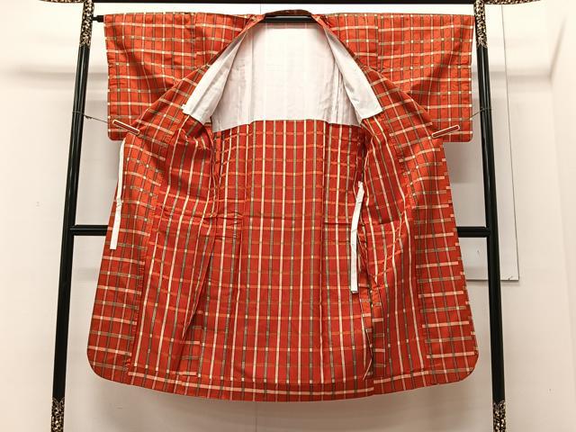 平和屋着物∞道行コート　単衣　格子柄　ロング丈　正絹　逸品　CAAV5830id