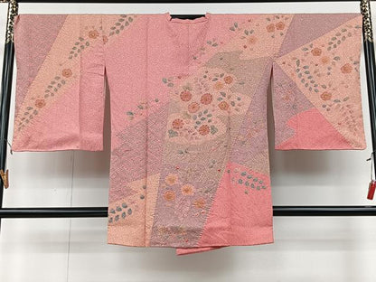 平和屋着物＃道行コート　切嵌松皮菱花文　金彩　ロング丈　正絹　逸品　CAAV5837id