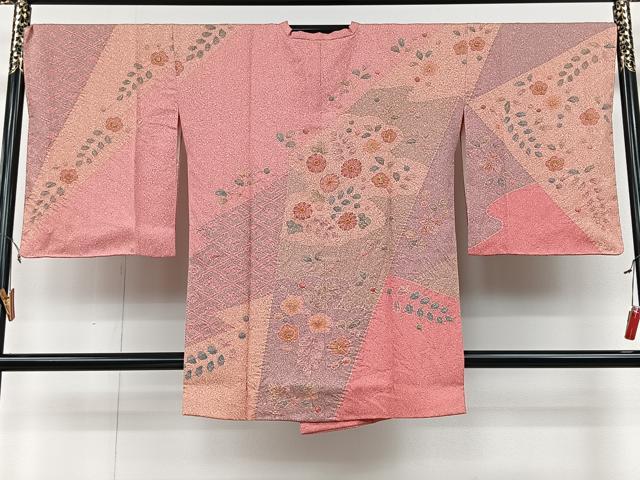 平和屋着物＃道行コート　切嵌松皮菱花文　金彩　ロング丈　正絹　逸品　CAAV5837id