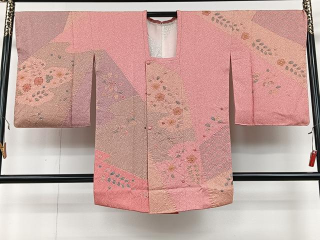 平和屋着物＃道行コート　切嵌松皮菱花文　金彩　ロング丈　正絹　逸品　CAAV5837id