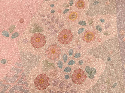 平和屋着物＃道行コート　切嵌松皮菱花文　金彩　ロング丈　正絹　逸品　CAAV5837id