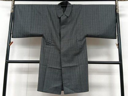 平和屋着物＃男性 和装コート 格子柄 ロング丈 正絹 逸品 CAAV5839id