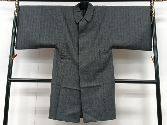 平和屋着物＃男性 和装コート 格子柄 ロング丈 正絹 逸品 CAAV5839id