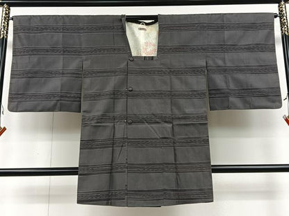 平和屋着物＃道行コート 紬地 横段文 伊勢丹扱い ロング丈 正絹 逸品 CAAV5840id