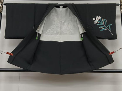 平和屋着物＃羽織　友禅　枝花文　黒地 　正絹　逸品　CAAV5841id