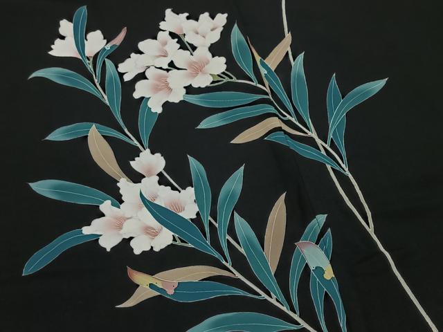 平和屋着物＃羽織　友禅　枝花文　黒地 　正絹　逸品　CAAV5841id