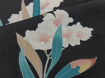 平和屋着物＃羽織　友禅　枝花文　黒地 　正絹　逸品　CAAV5841id