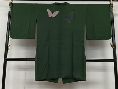 平和屋着物＃道行コート　利久織　舞蝶文　金彩　反端付き　ロング丈　正絹　逸品　未使用　CAAV5842id