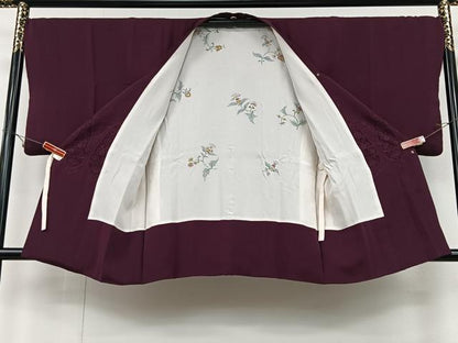 平和屋着物＃中国三大刺繍　スワトウ刺繍　汕頭刺繍　総刺繍　道行コート　更紗唐草文　暗紅色　ロング丈　正絹　逸品　CAAV5843id