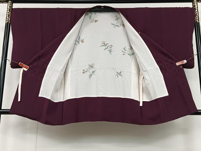 平和屋着物＃中国三大刺繍　スワトウ刺繍　汕頭刺繍　総刺繍　道行コート　更紗唐草文　暗紅色　ロング丈　正絹　逸品　CAAV5843id