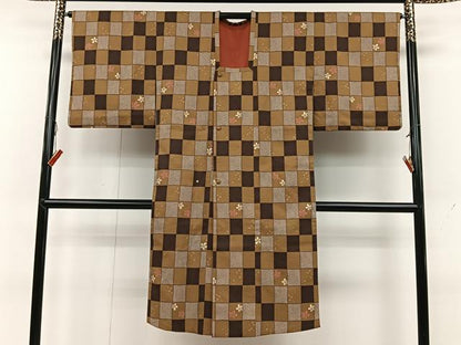 平和屋着物＃道行コート 市松舞桜文 ロング丈 洗える着物 CAAV5852id