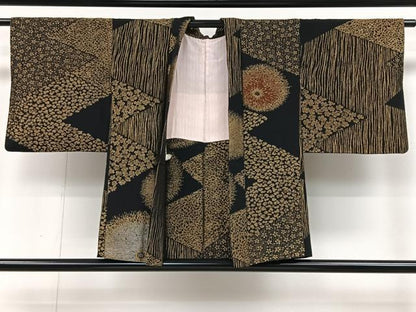 平和屋着物＃羽織　寿光織　吉祥花文　黒地　金銀糸　正絹　逸品　CAAV5854id