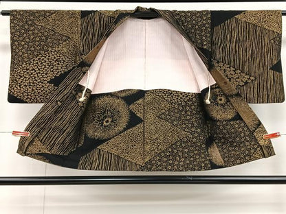 平和屋着物＃羽織　寿光織　吉祥花文　黒地　金銀糸　正絹　逸品　CAAV5854id