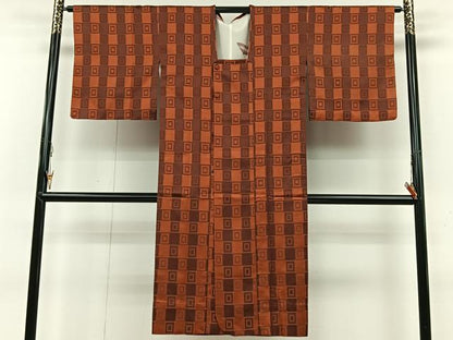 平和屋着物∞道行コート 単衣 雨コート 市松文様 ロング丈 正絹 逸品 CAAV5857id