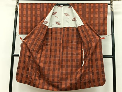 平和屋着物∞道行コート 単衣 雨コート 市松文様 ロング丈 正絹 逸品 CAAV5857id
