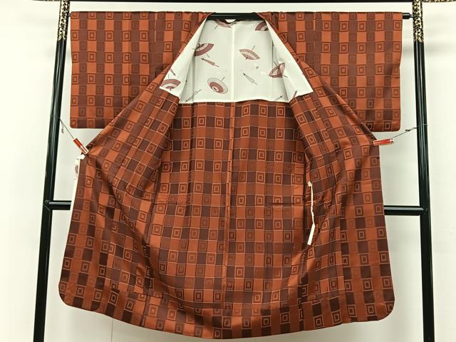 平和屋着物∞道行コート 単衣 雨コート 市松文様 ロング丈 正絹 逸品 CAAV5857id