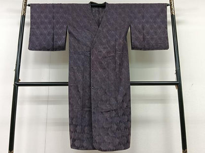 平和屋着物＃道行コート　単衣　格子柄　ロング丈　交織　未使用　CAAV5861id