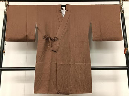 平和屋着物＃道中着　茶色　ロング丈　正絹　逸品　CAAV5862id