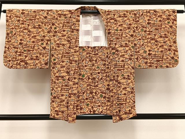 平和屋着物∞羽織 型染め 流水風景花文 鬼しぼ縮緬 正絹 逸品 未使用 CAAV5892id