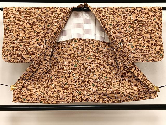 平和屋着物∞羽織 型染め 流水風景花文 鬼しぼ縮緬 正絹 逸品 未使用 CAAV5892id