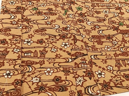 平和屋着物∞羽織 型染め 流水風景花文 鬼しぼ縮緬 正絹 逸品 未使用 CAAV5892id