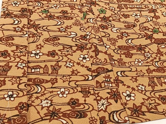 平和屋着物∞羽織 型染め 流水風景花文 鬼しぼ縮緬 正絹 逸品 未使用 CAAV5892id