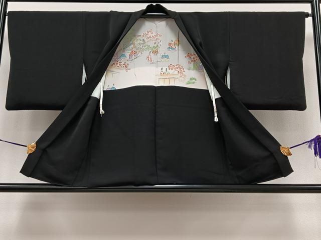 平和屋着物＃中国三大刺繍　相良刺繍　総刺繍　羽織　立波文　黒地　正絹　逸品　CAAV5897id