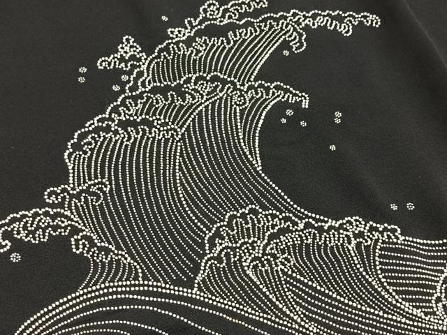 平和屋着物＃中国三大刺繍　相良刺繍　総刺繍　羽織　立波文　黒地　正絹　逸品　CAAV5897id