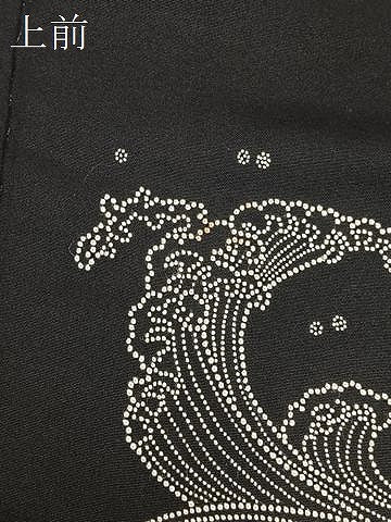 平和屋着物＃中国三大刺繍　相良刺繍　総刺繍　羽織　立波文　黒地　正絹　逸品　CAAV5897id