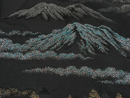 平和屋着物∞羽織　寿光織　遠山風景文　黒地　金銀糸　正絹　逸品　CAAV5898id