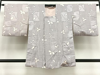 平和屋着物∞道行コート　地紋起こし　格子蔦の葉文　正絹　逸品　CAAV5903id