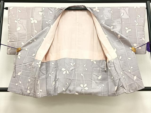 平和屋着物∞道行コート　地紋起こし　格子蔦の葉文　正絹　逸品　CAAV5903id