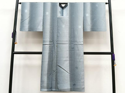 平和屋着物＃道行コート　単衣　雨コート　縞　ロング丈　正絹　逸品　CAAV5913id