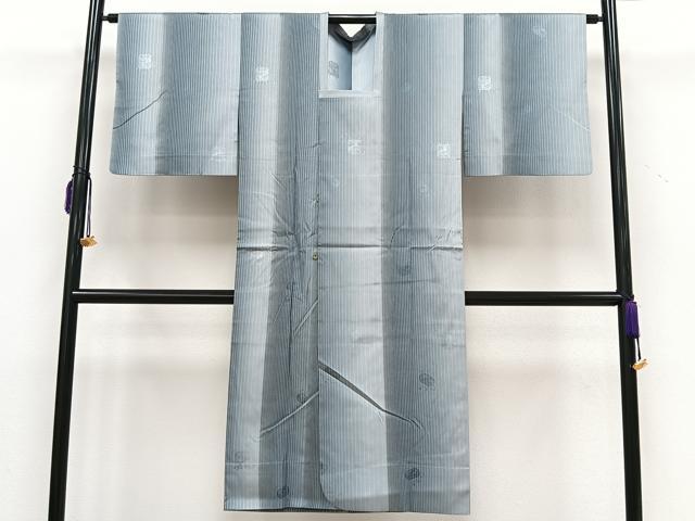 平和屋着物＃道行コート　単衣　雨コート　縞　ロング丈　正絹　逸品　CAAV5913id