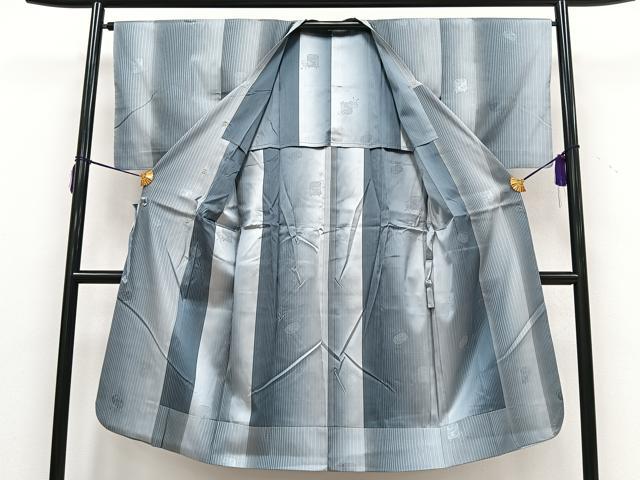 平和屋着物＃道行コート　単衣　雨コート　縞　ロング丈　正絹　逸品　CAAV5913id