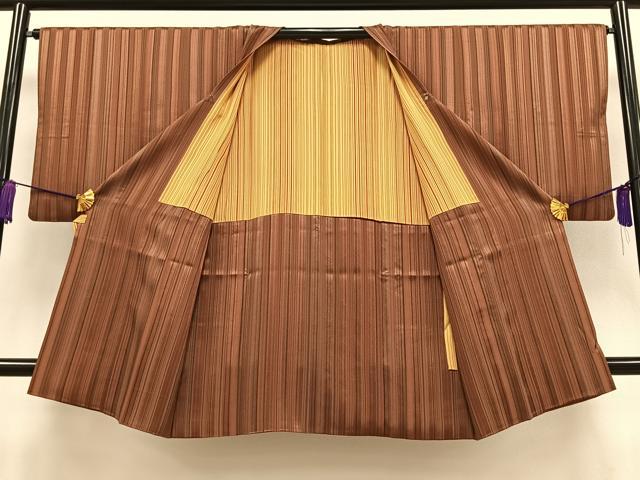 平和屋着物∞道行コート　縞　ロング丈　正絹　逸品　CAAV5917id