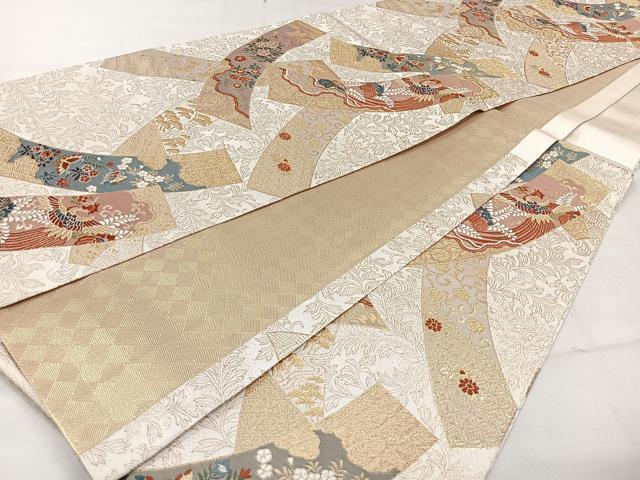 平和屋着物◎六通柄袋帯　唐織　鳳凰短冊花文　金糸　正絹　逸品　CAAV5923id