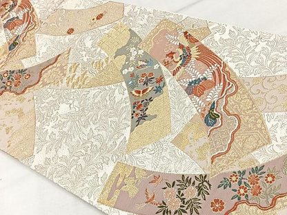平和屋着物◎六通柄袋帯　唐織　鳳凰短冊花文　金糸　正絹　逸品　CAAV5923id