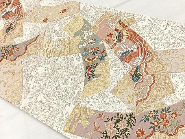 平和屋着物◎六通柄袋帯　唐織　鳳凰短冊花文　金糸　正絹　逸品　CAAV5923id