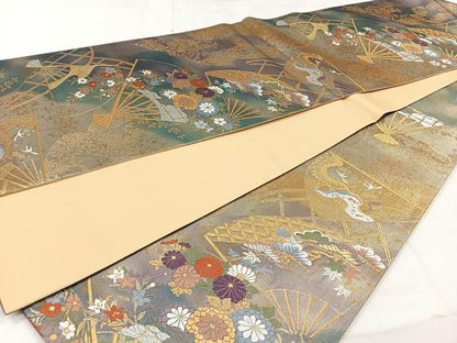 平和屋着物◎六通柄袋帯　唐織　扇面吉祥花文　陶彩錦箔　正絹　逸品　CAAV5929id