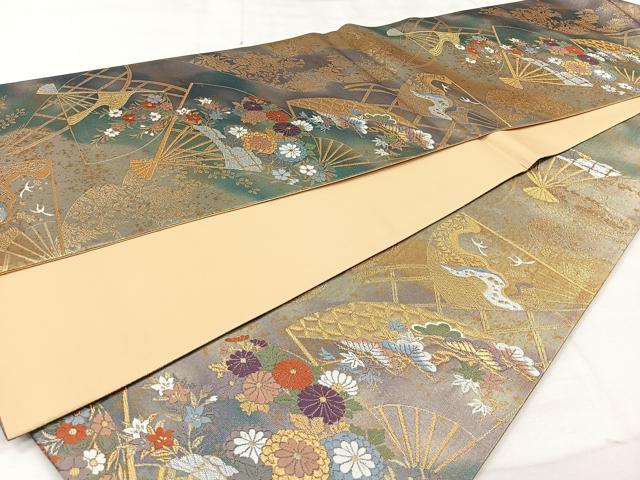 平和屋着物◎六通柄袋帯　唐織　扇面吉祥花文　陶彩錦箔　正絹　逸品　CAAV5929id