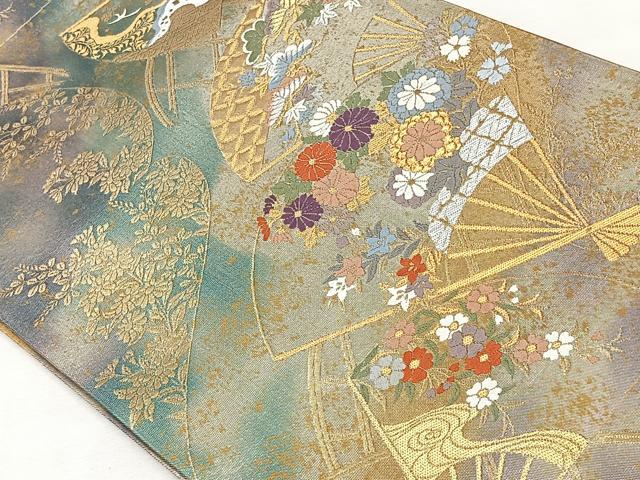 平和屋着物◎六通柄袋帯　唐織　扇面吉祥花文　陶彩錦箔　正絹　逸品　CAAV5929id