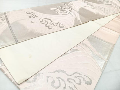 平和屋着物◎六通柄袋帯　唐織　立波文　銀糸　正絹　逸品　CAAV5970id
