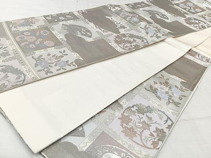 平和屋着物◎六通柄袋帯 唐織 天井格子紋 銀糸 正絹 逸品 CAAV6000id
