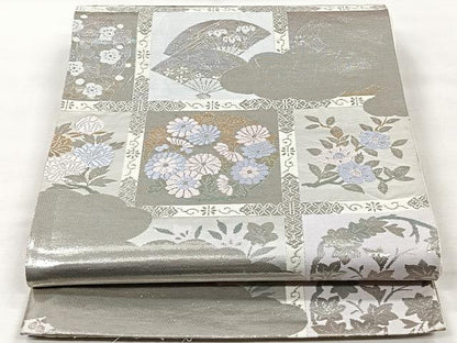 平和屋着物◎六通柄袋帯 唐織 天井格子紋 銀糸 正絹 逸品 CAAV6000id